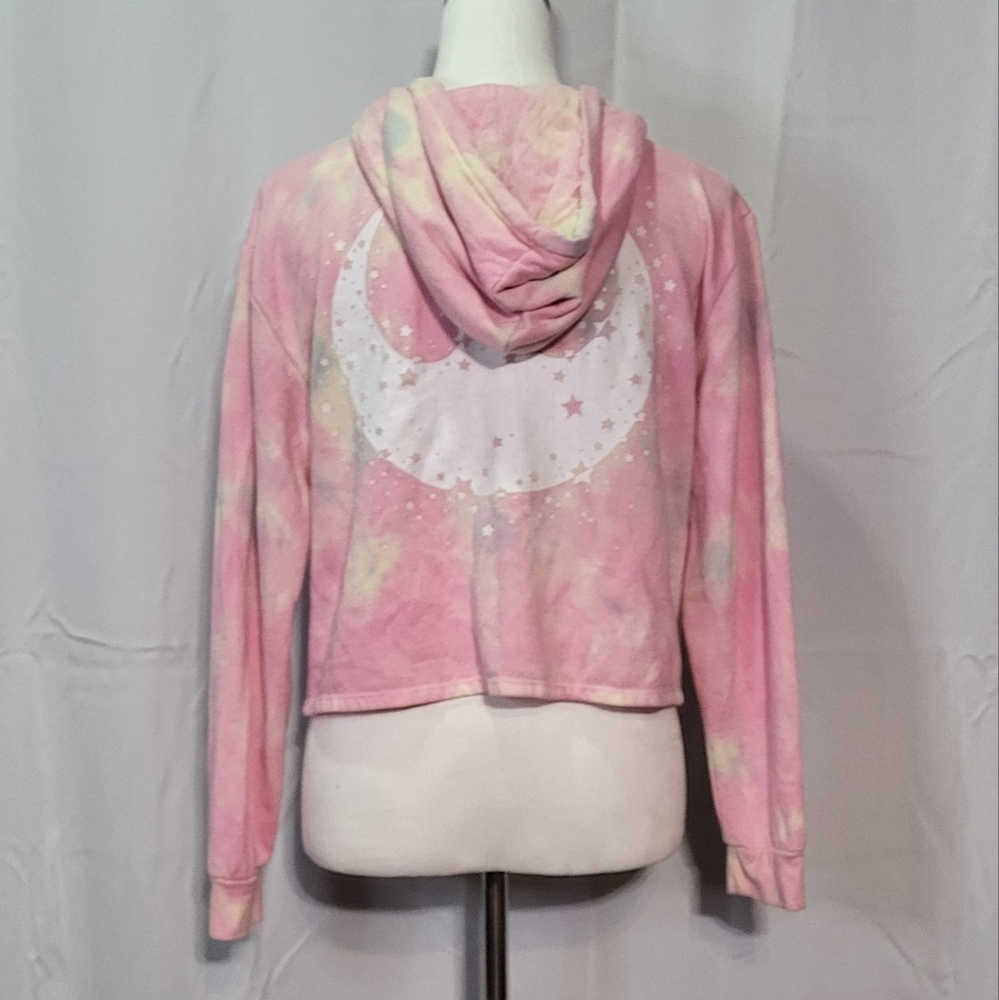 Star Wars Women's Pink Semi-Crop Tie-Dye Pullover Hoodie Size Small/Medium EUC - Picture 13 of 15